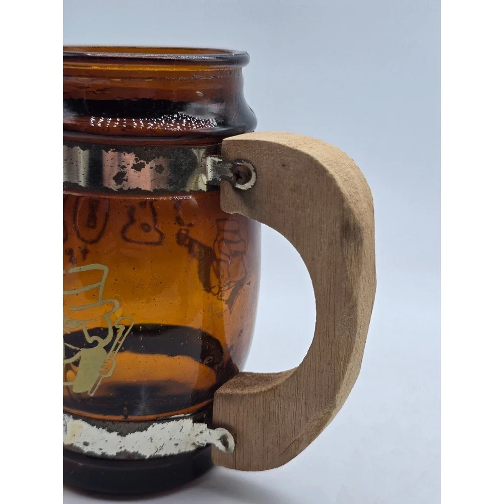 Vintage 70s Siesta Ware Amber Glass Barrel Mug Booze Is The Only Answer Woo